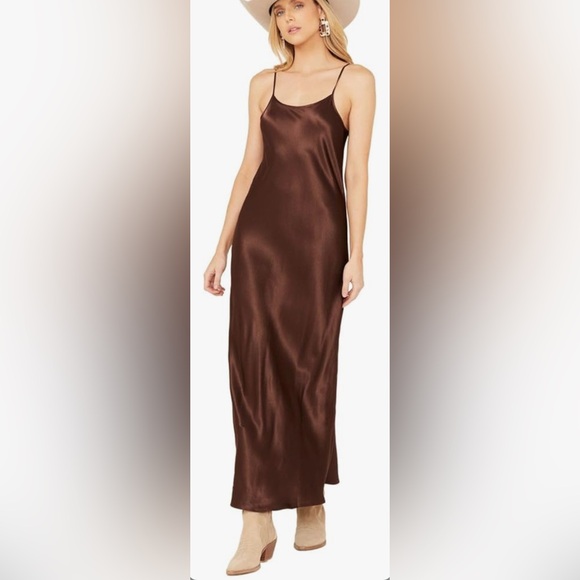 Shyanne Women's Satin Back Crepe Cami Long Midi Dress Dark Brown XS NWT - Picture 5 of 6